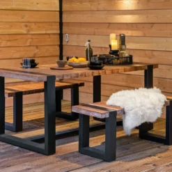 Tuinset Wellington Teak Zwart Staal 180x90x76